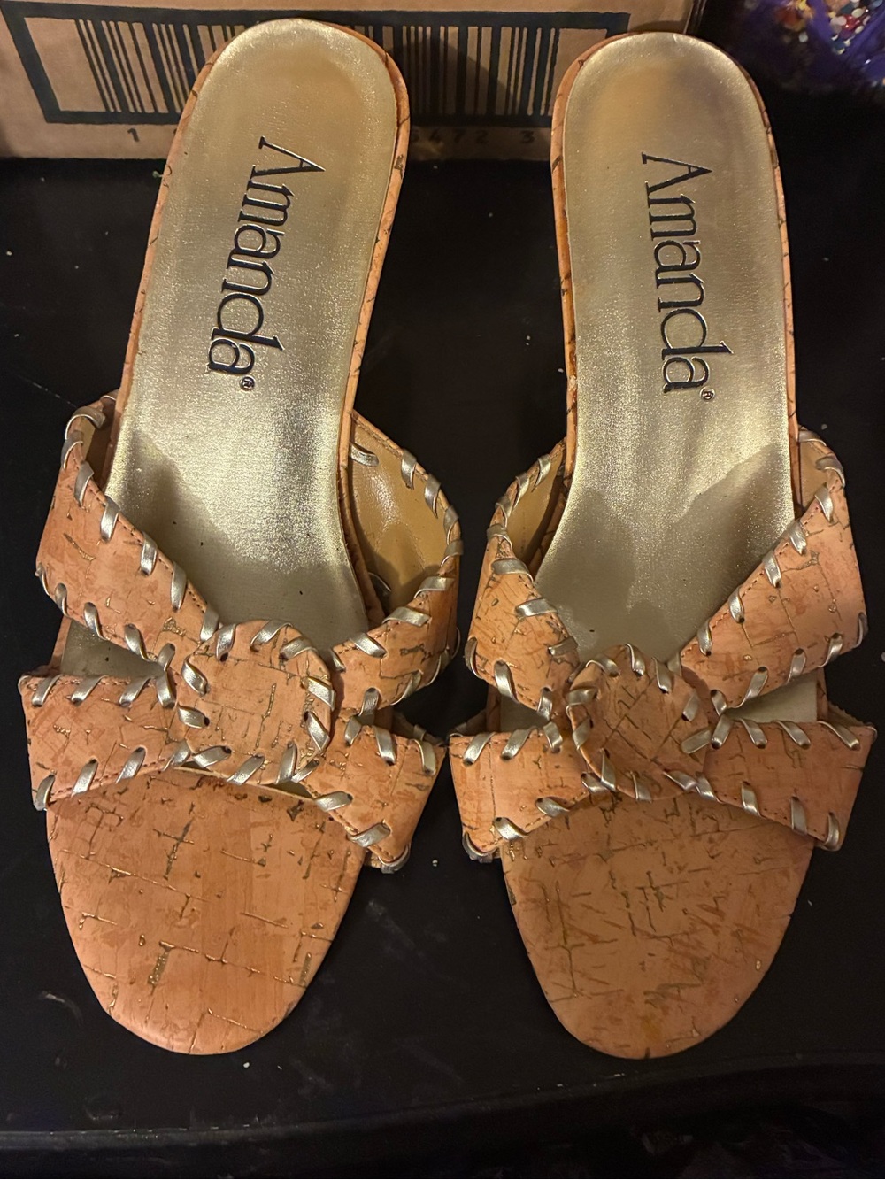 Amanda Women's Orange Cork Slide Mules with Braided Trim